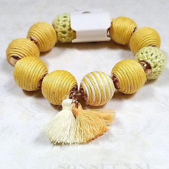 Boho Crochet Ball Bead Tassel Stretch Bracelet - Picture 2 of 16